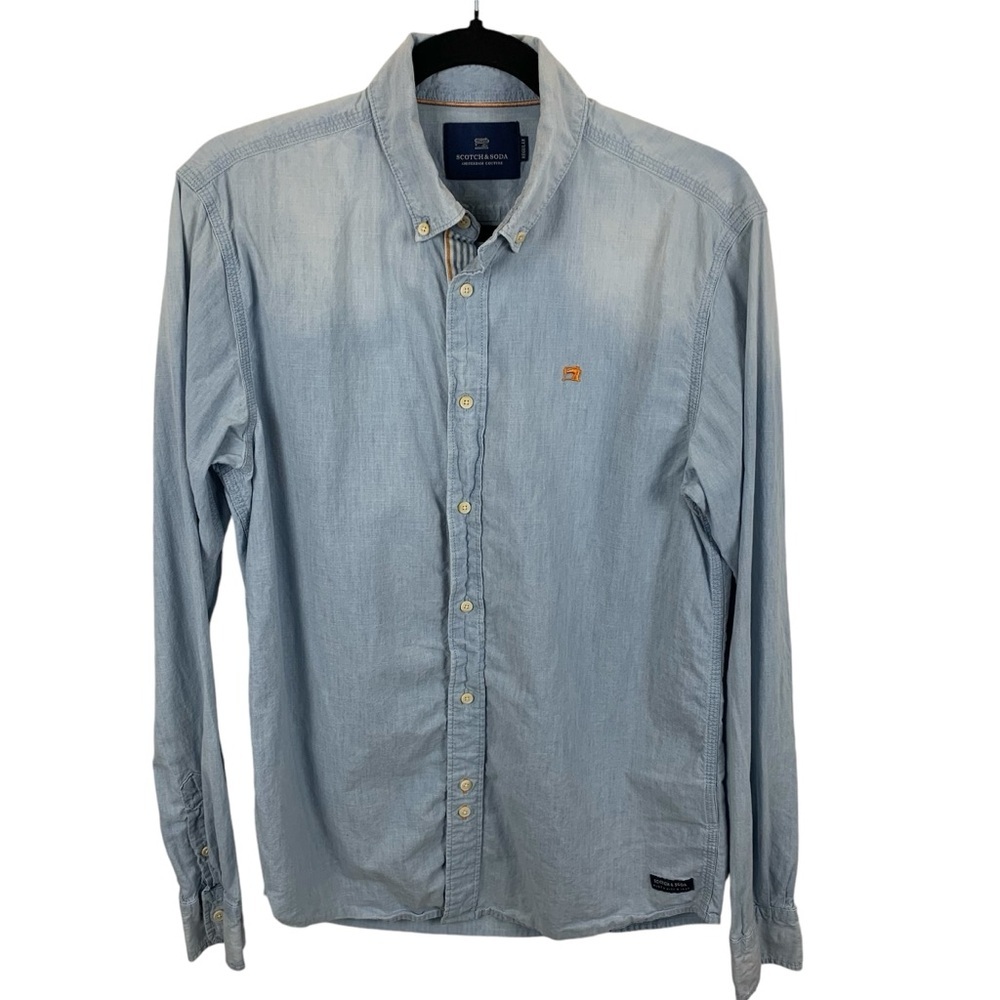 Scotch & Soda Denim Shirt Light Wash Button Up Long Sleeve Men's M Cotton Casual